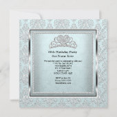 Elegant Light Blue Damask Silver Tiara Birthday Kaart (Achterkant)