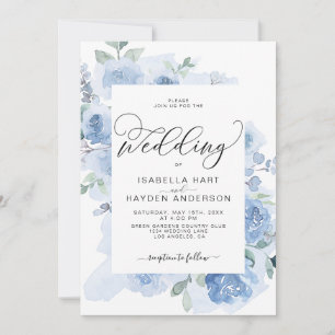 Elegant Light Blue Dusty Floral Botanical Wedding Kaart