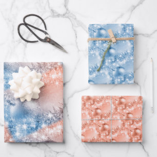 Elegant Light Blue en Coral-kerstbal Inpakpapier Vel