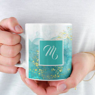 Elegant Light Blue en Gold Custom Name Coffee Koffiemok
