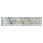 Elegant Light Blue en Gold Marble Texture Naambordje (Voorkant)
