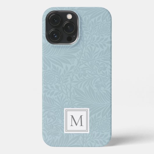 Elegant Light Blue Floral Botanical Monogram iPhone Hoesje (Achterkant)