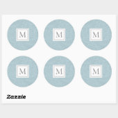 Elegant Light Blue Floral Botanical Monogram Ronde Sticker (Vel)