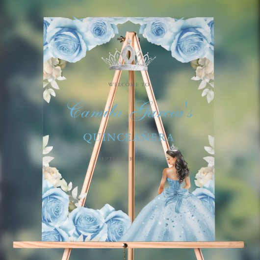 Elegant Light Blue Floral Quinceañera Welcome (Neutre)