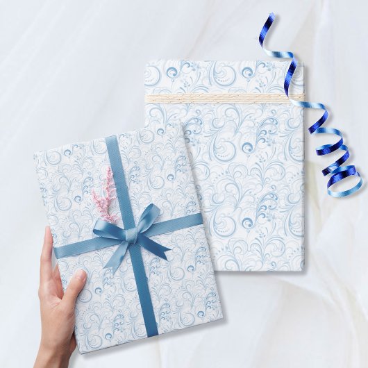 Elegant Light Blue Floral Swirl Pattern Cadeaupapier