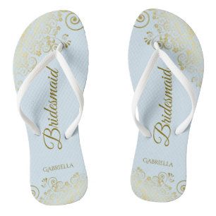 Elegant Light Blue & Gold Lacy Bridesmaid Weddensc Teenslippers