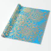 Elegant Light Blue Gold Mandala Pattern Cadeaupapier (Uitgerold)