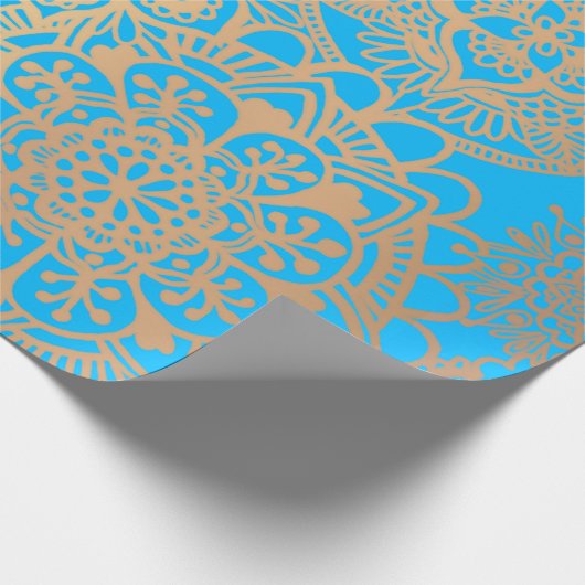 Elegant Light Blue Gold Mandala Pattern Cadeaupapier (Hoek)