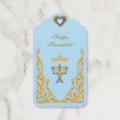 Elegant Light Blue Hanukkah Gold  Cadeaulabels (Achterkant)