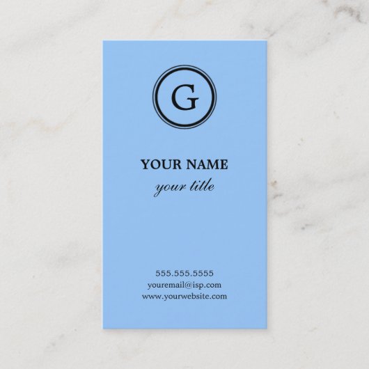 Elegant Light Blue Monogram Visitekaartjes (Voorkant)