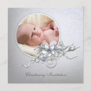 Elegant Light Blue Photo Christening Baptisme Kaart