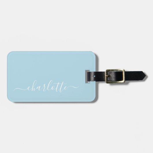 Elegant Light Blue Script Name Persoonlijk Bagagelabel (Voorkant horizontaal)