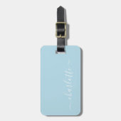Elegant Light Blue Script Name Persoonlijk Bagagelabel (Voorkant verticaal)