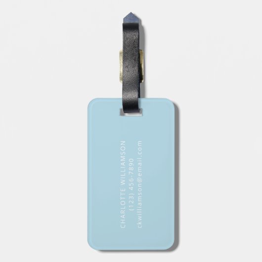 Elegant Light Blue Script Name Persoonlijk Bagagelabel (Achterkant verticaal)
