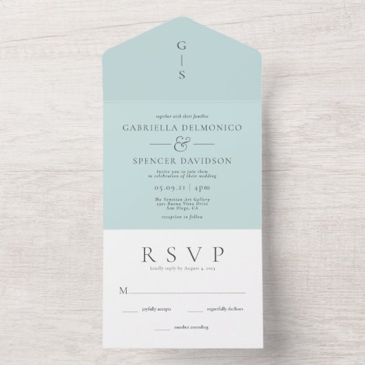 Elegant Light Blue Weddenschap in één uitnodiging (Binnen)