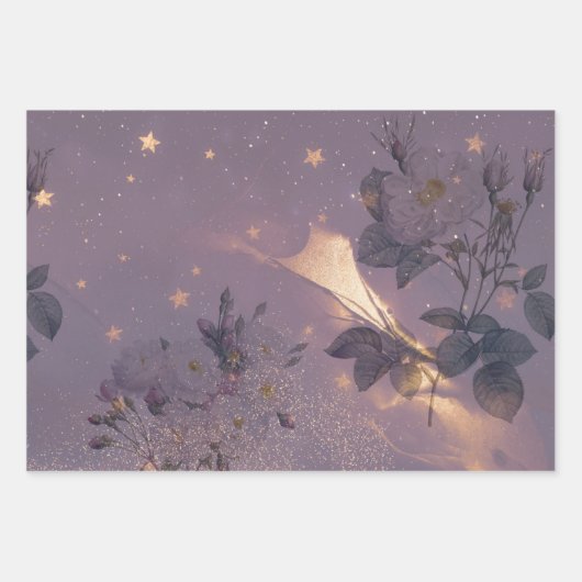 Elegant Light Boho Floral Paars Fantasy Botanical Inpakpapier Vel (Voorkant 3)