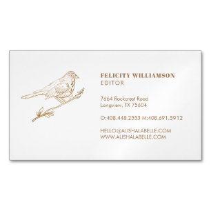Elegant Light Cream & Gold Pered Bird Magnetisch Visitekaartje