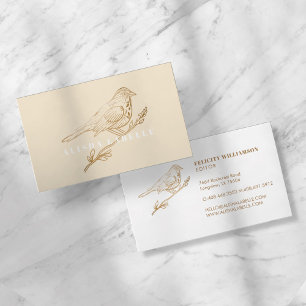 Elegant Light Cream & Gold Pered Bird Visitekaartje
