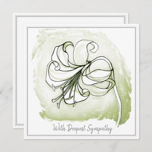 Elegant Light Green White Lily Sympathcard (Voorkant / Achterkant)