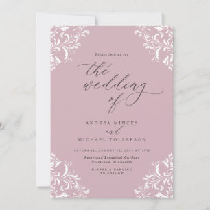 Elegant Light Mauve Dusty Roos Wedding Kaart