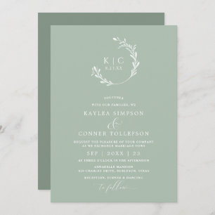 Elegant Light Sage Green Monochromatic Wedding Kaart