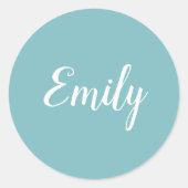 Elegant Light Turquoise Blue Script Cursive Name Ronde Sticker (Voorkant)