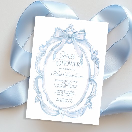 Elegant Lijst + Blue Bow Baby shower Kaart