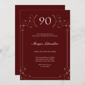 Elegant Lijst Bourgogne Goud 90e Verjaardag Kaart (Voorkant / Achterkant)