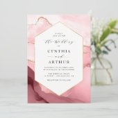 elegant lijst bruin roze en goudbruine bruiloft kaart (Staand voorkant)