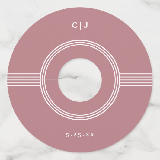 Elegant Lijst | Dusty Roos Monogram Bruiloft Wijnglaslabel (Voorkant)