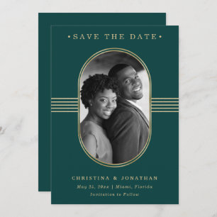 Elegant Lijst   Emerald Green en Gold met foto Save The Date
