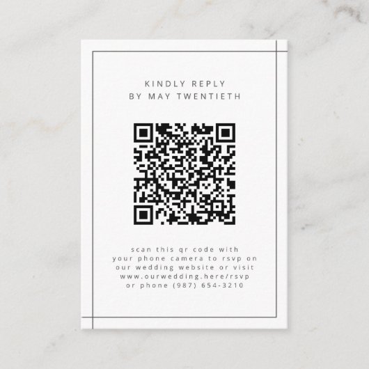 Elegant Lijst Modern Foto QR Code Bruiloft RSVP Informatiekaartje (Voorkant)