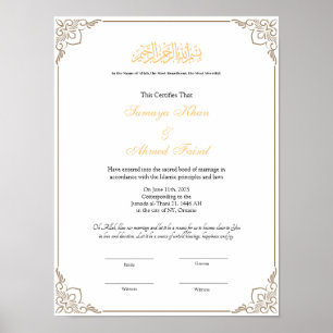 Elegant lijst Muslim nikkah certificate poster