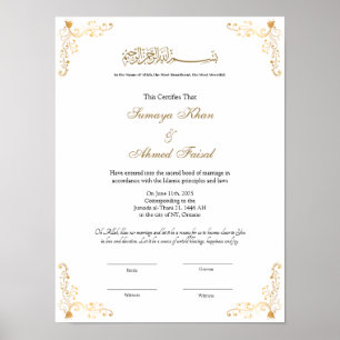 Elegant lijst Muslim nikkah certificate poster
