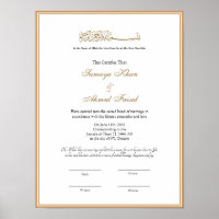 Elegant lijst Muslim nikkah certificate poster