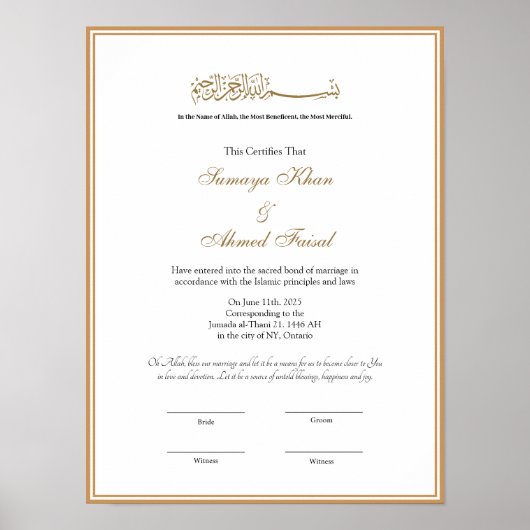 Elegant lijst Muslim nikkah certificate poster (Voorkant)