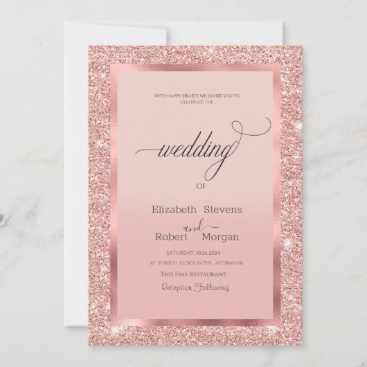 Elegant Lijst Roos Gouden Glitter Kaart (Voorkant)