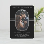 Elegant Lijst | Zwart en Zilver Foto Bruiloft Kaart (Staand voorkant)