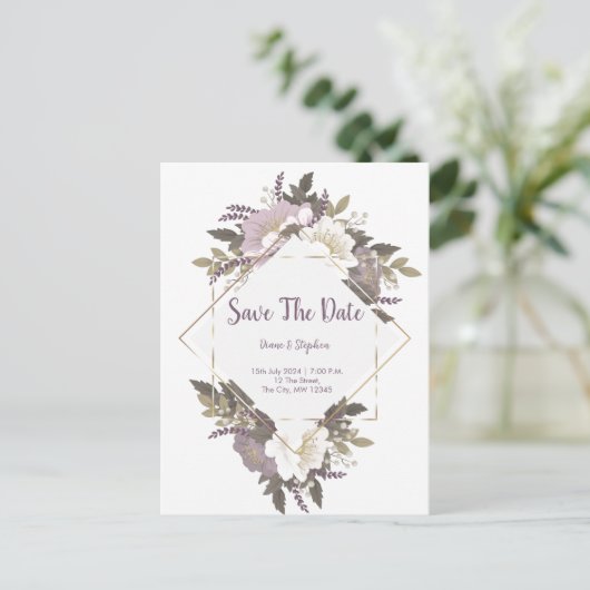 Elegant Lila bloem behalve het datumbriefkaart Briefkaart (Staand voorkant)