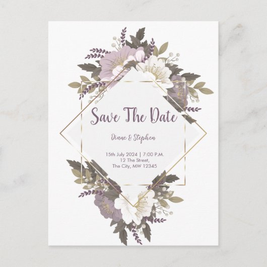 Elegant Lila bloem behalve het datumbriefkaart Briefkaart (Voorkant)