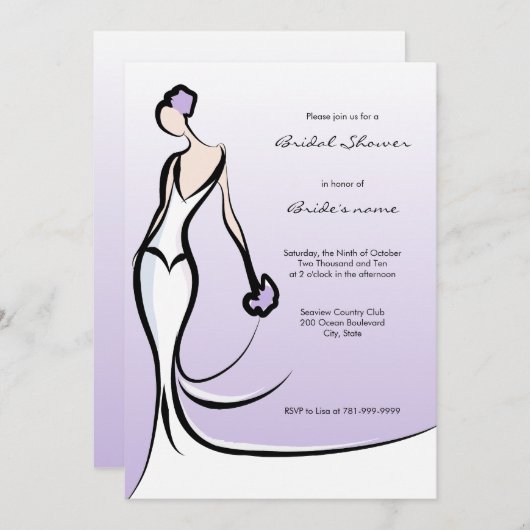 Elegant Lila Bridal Shower Invitations Kaart (Voorkant / Achterkant)