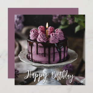 Elegant Lila Cake Birthday Greeting Kaart