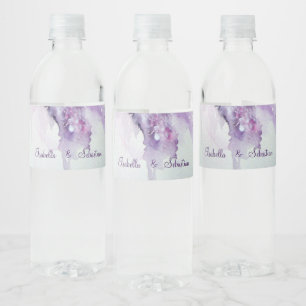 Elegant Lila Flowers Wedding Water Bottle Labels Waterfles Etiket