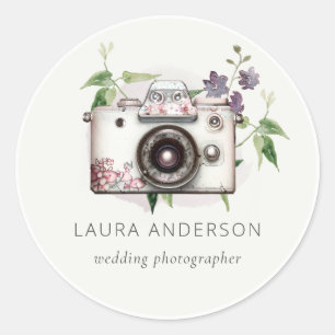 Elegant  Lila fotografie van Floral Camera Ronde Sticker