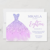 Elegant Lila Gown Glitter 18th Birthday Invitation (Devant)