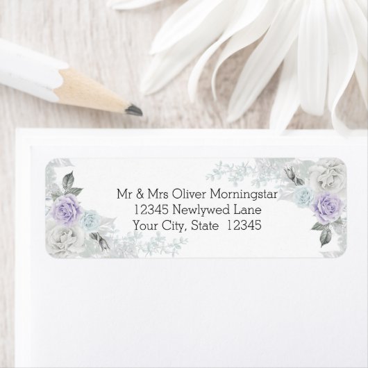 Elegant Lila ijsblauw en witte rozen Etiket (Insitu)