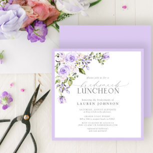 Elegant Lila Lavender Floral Bridal Luncheon Kaart