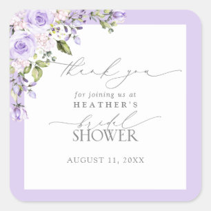 Elegant Lila Lavender Floral Shower Hartelijk dank Vierkante Sticker