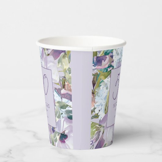 Elegant Lila Paars Floral Greenery 50th Birthday Papieren Bekers (Rechts)