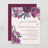 Elegant Lila Paars Plum Floral Script Weduwschap Kaart (Voorkant / Achterkant)
